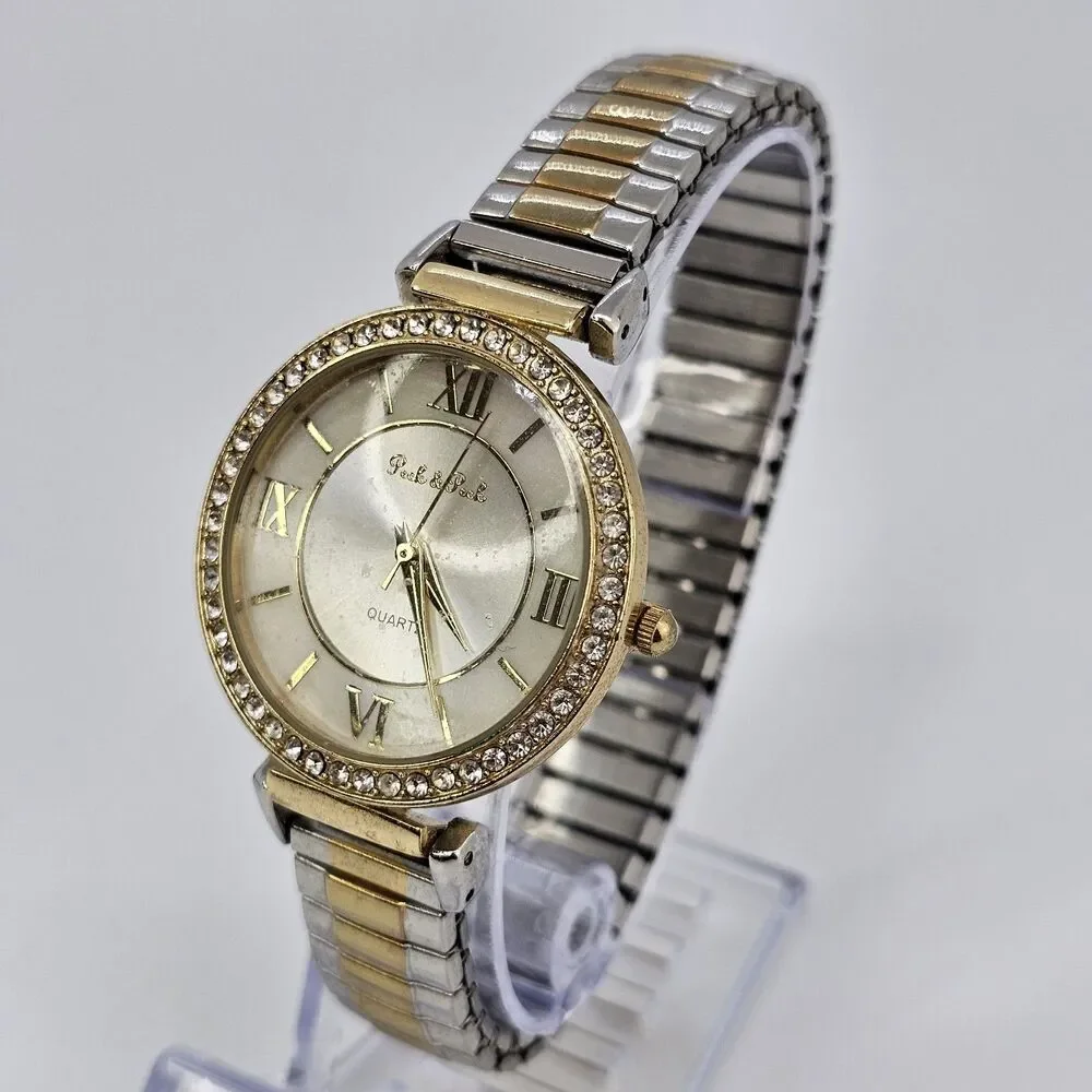 36MM Women's Watch Gold Dial‎ Two Tone Expandable Band 7